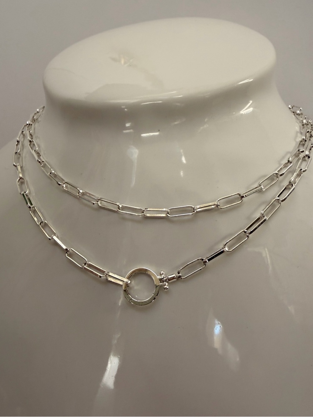 Gorjana Silver Rectangular Link Necklace with Round Ring